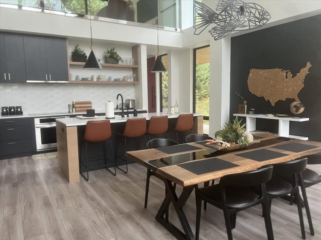 Spotless kitchen and dining area after a cleaning visit